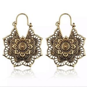 Boho Gold Mandala Bohemian Metallic Dangle Earrings